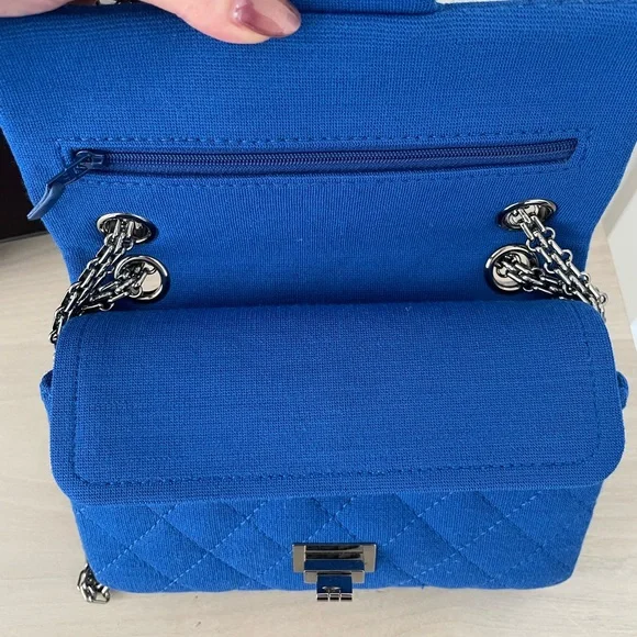 CHANEL 2.55 Mini Blue Quilted Cloth Shoulder Crossbody Bag - Picture 10 of 14